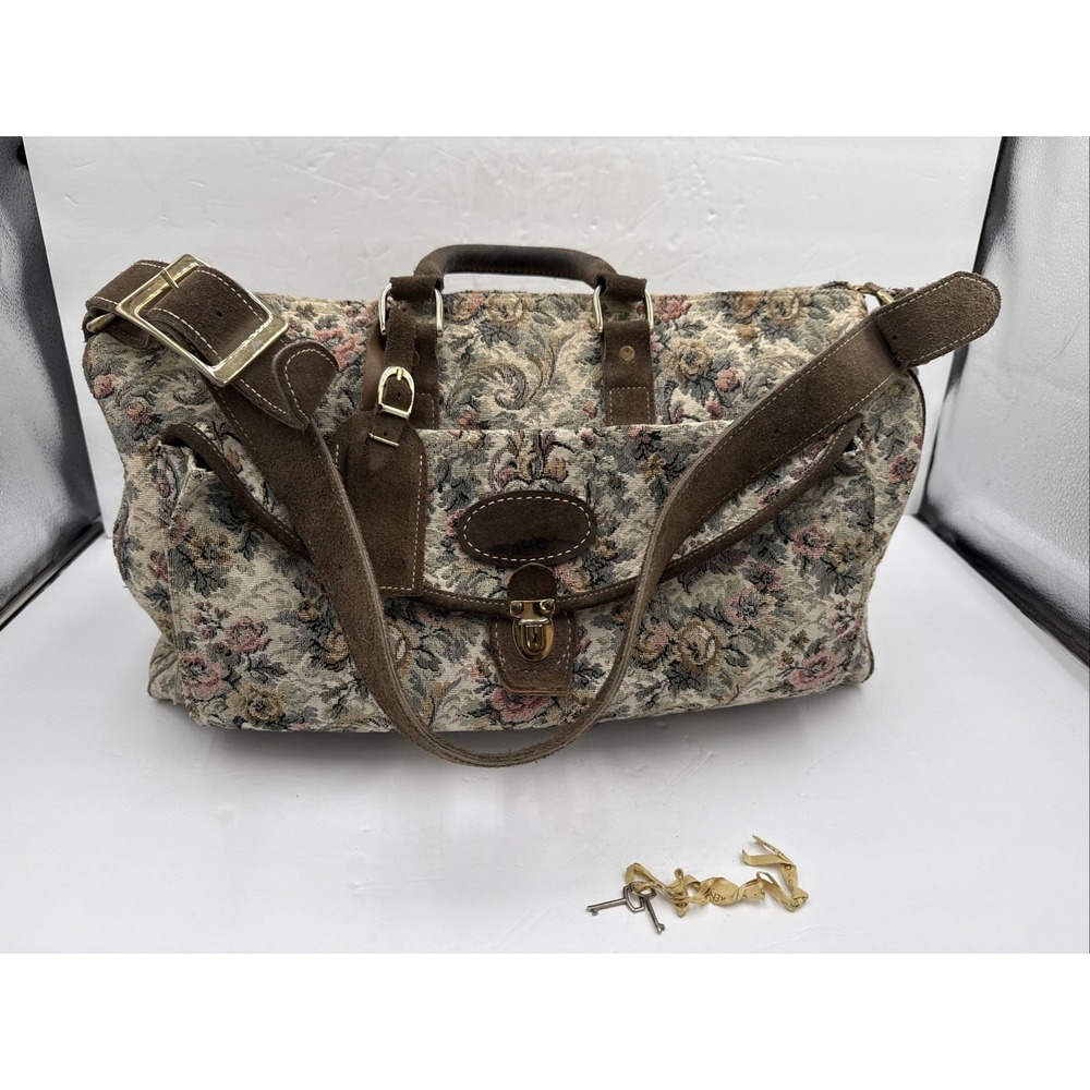 Vintage The French Company Tapestry Weekender Bag with Suede Trim‎ & Key